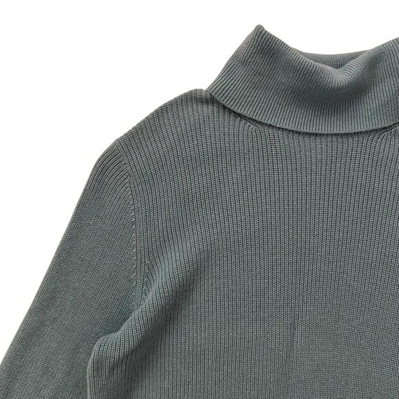 Aritzia Wilfred Free Teal Blue Wool Cotton Ribbed Knit Turtleneck Sweater SZ L - Picture 3 of 11